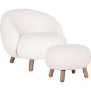 Fauteuil Wit - Incl. Poef Set - 78x79x59cm - Savona