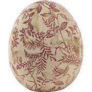 Clayre & Eef Beeld Ei Ø 9x12 cm Roze Beige Keramiek Bladeren