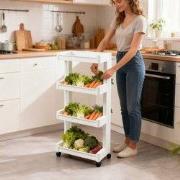 Decopatent - Smal Keukenrek opbergrek 4 laags op Wieltjes met Vakken -...