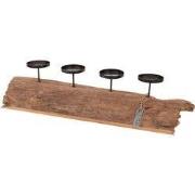 Erosiop hout stuk met kaarsen houders 70 x 20 x 16 cm naturel