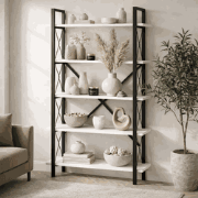 Industriële Boekenkast Ely Wit Hout Melamine - Zwart Frame - 180x90 cm