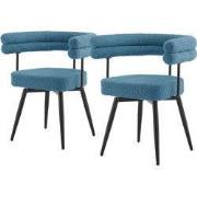 Set van 2 eetkamerstoelen 360° draaibaar in blauwe teddy stof met arml...