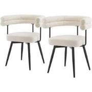 Set van 2 eetkamerstoelen 360° draaibaar in beige teddystof met armleu...