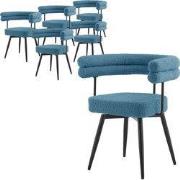 Set van 6 eetkamerstoelen 360° draaibaar in blauwe teddystof met armle...