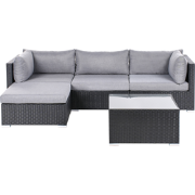 SANO - Loungeset voor 4 - Zwart - Rechtszijdig - PE rotan