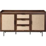 Dressoir notenhoutdecor 2 deuren, 3 lades met stoffen fronten B140 cm ...